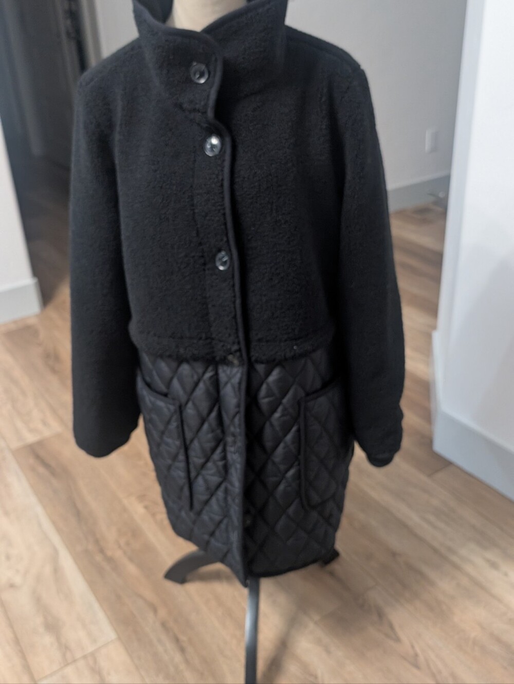 LOFT Black Bouclé Top with Quilted Hem Coat